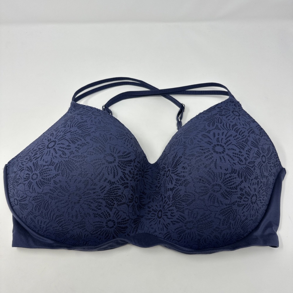 Aerie Real Sunnie Bloom Lace Wireless Push Up Bra Navy 40DD‎ Soft Comfort